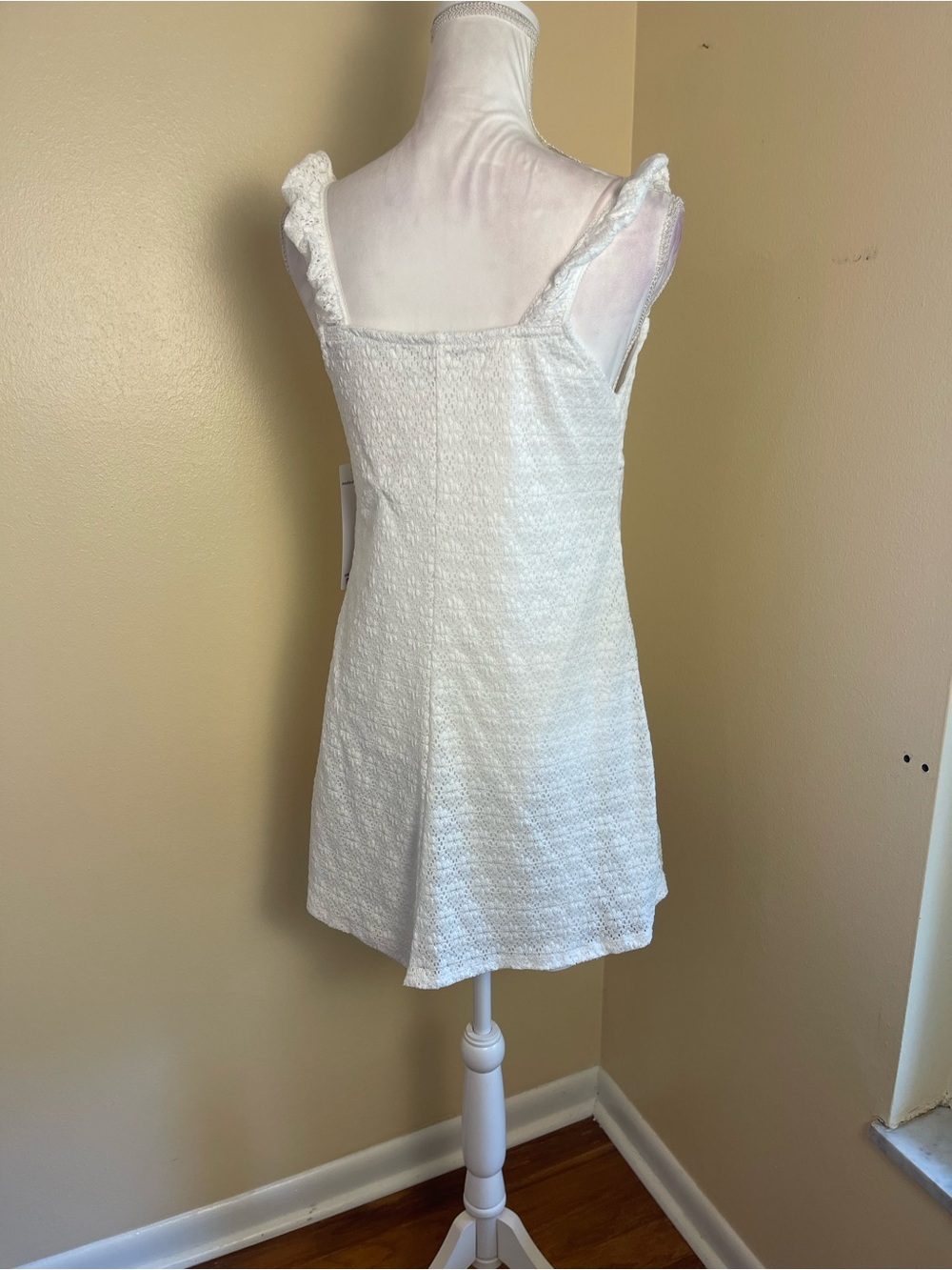 Milkmaid White Lace Mini Dress Stretchy Bow Ruffle Strap Cottagecore Coquette L - Picture 9 of 14